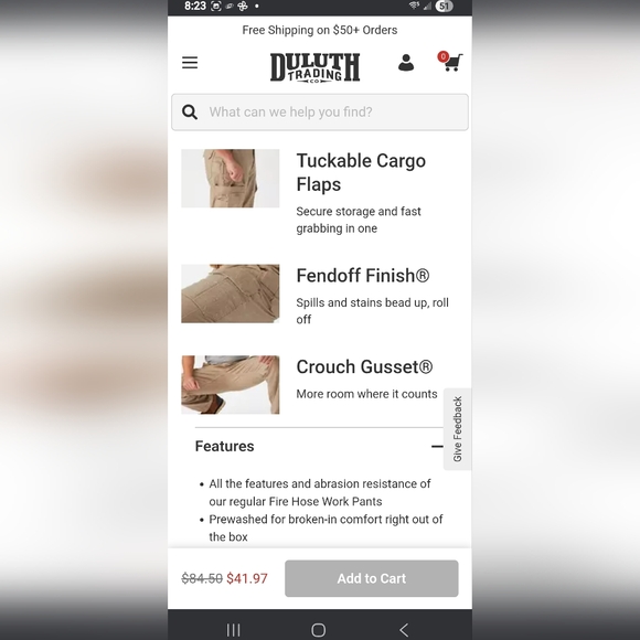 Men's Duluth Trading Flex Firehose Brown Relaxed Fit Cargo Pants 40 X 34 - Picture 4 of 8